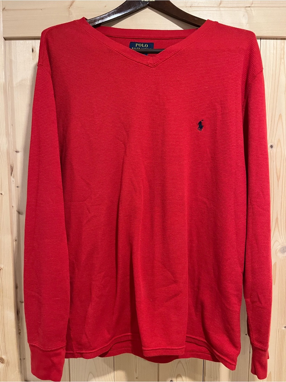 Polo Ralph Lauren Red Waffle‑Knit V‑Neck Sweater XL 🐎